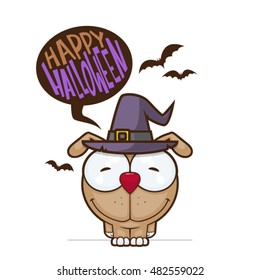 Halloween greeting card with cartoon cock. Vector illustration.