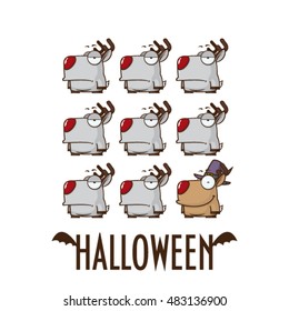 Halloween greeting card with cartoon deer. Vector illustration.