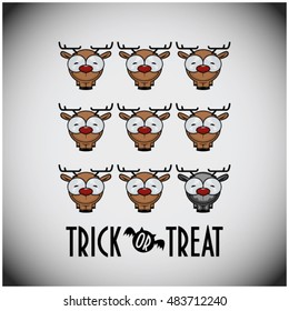 Halloween greeting card with cartoon deer. Vector illustration.