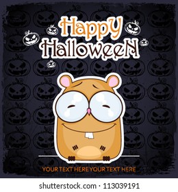 Halloween greeting card with cartoon hamster. Vector illustration.