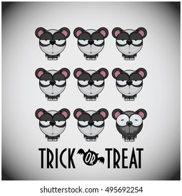 Halloween greeting card with cartoon panda. Vector illustration.