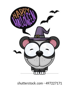 Halloween greeting card with cartoon panda. Vector illustration.