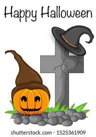 Halloween greeting card. Cartoon style. Vector illustration