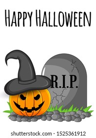 Halloween greeting card. Cartoon style. Vector illustration