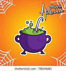 Halloween greeting card and cauldron background