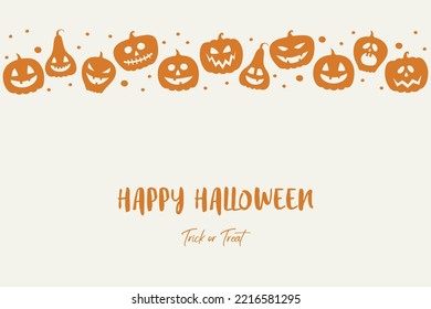 Halloween greeting card with creepy pumpkin lanterns. Vector