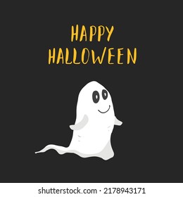 Halloween greeting card. Cute ghost, party invitation or holiday banner design, vector illustration.