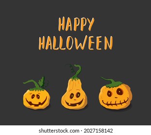 Halloween greeting card. Cute pumpkins, party invitation or holiday banner design, vector illustration.