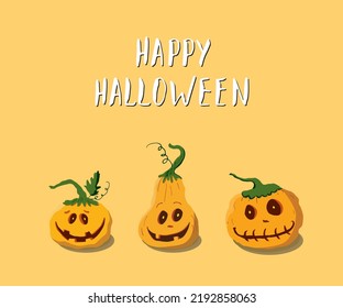 Halloween greeting card. Cute pumpkins, party invitation or holiday banner design, vector illustration.