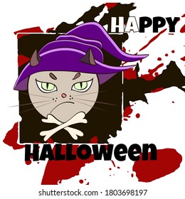 Halloween greeting card. Cute Halloween witch mascot . Vector illustration.