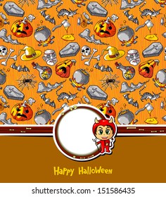 Halloween greeting card with devil sticker