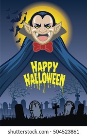 Halloween greeting card with dracula cartoon character