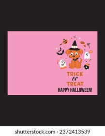 Halloween greeting card features an enchanting illustration of an irresistibly cute puppy dog, all dressed up for the spookiest night of the year.