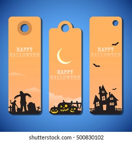 Halloween greeting card flat style design illustration, door hanger and flyer