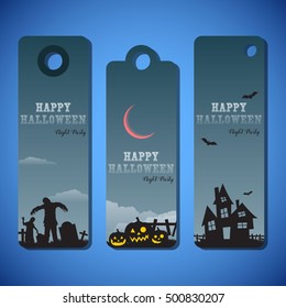 Halloween Greeting Card Flat Style Design Illustration, Door Hanger And Flyer