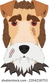 Tarjeta de saludo de Halloween. Perro de Fox Terrier vestido de hombre lobo