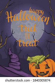 Halloween greeting card with full moon