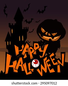 Halloween greeting card with funny Jack o Lantern in black silhouette
