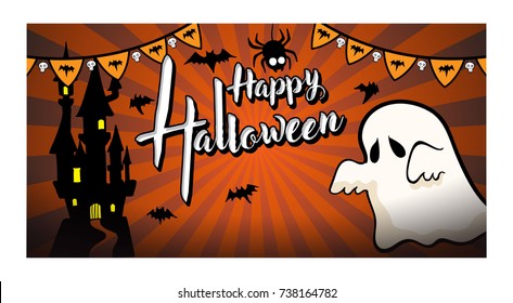 Halloween greeting card and ghost background