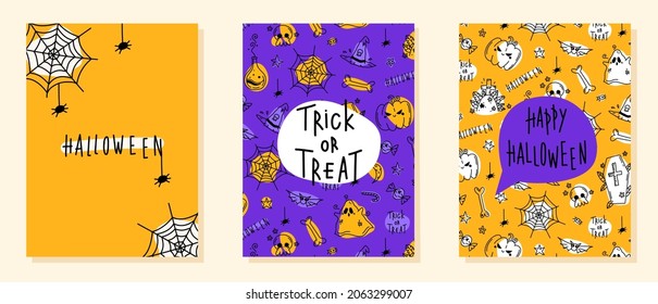 Halloween greeting card hand drawn doodle style. Vector stock illustration
