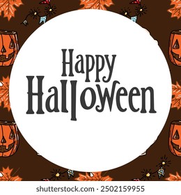 Halloween greeting card with hand drawn lettering. Vector illustration.