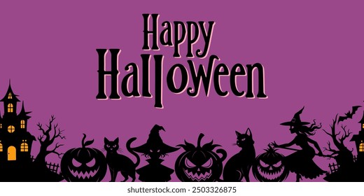 Halloween greeting card with hand drawn lettering. Vector illustration.