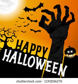 Halloween greeting card with hand vector background, Happy halloween party festive poster