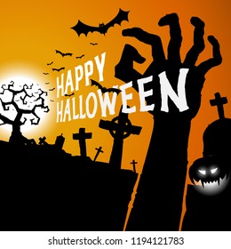Halloween greeting card with hand vector background, Happy halloween party festive poster