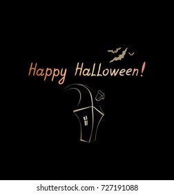 Halloween greeting card. Holiday background with lettering and bat