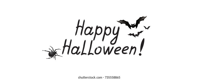 Halloween greeting card. Holiday background with lettering, flying bat