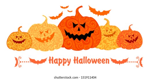 Halloween greeting card  isolated on white background. Vector Illustration 