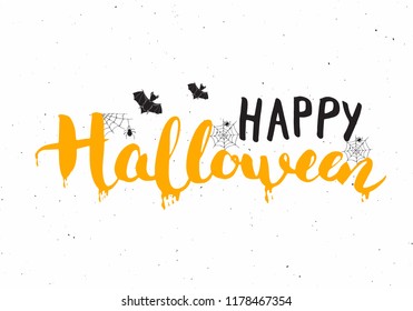 Halloween greeting card. Lettering calligraphy sign and hand drawn elements, party invitation or holiday banner design vector illustration.