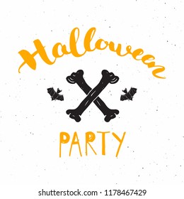 Halloween greeting card. Lettering calligraphy sign and hand drawn elements, party invitation or holiday banner design vector illustration.