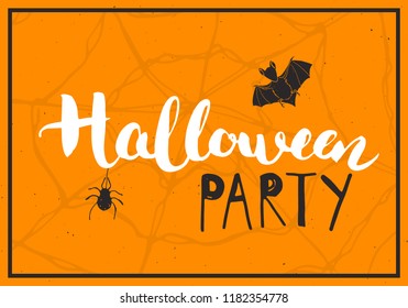 Halloween greeting card. Lettering calligraphy sign and hand drawn elements, party invitation or holiday banner design vector illustration.