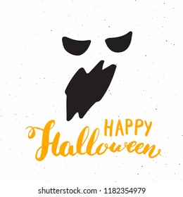 Halloween greeting card. Lettering calligraphy sign and hand drawn elements, party invitation or holiday banner design vector illustration.