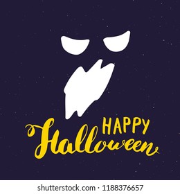 Halloween greeting card. Lettering calligraphy sign and hand drawn elements, party invitation or holiday banner design vector illustration.
