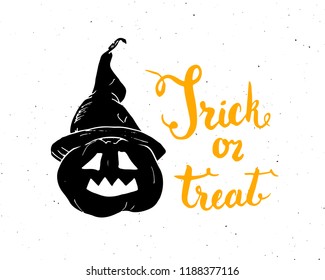 Halloween greeting card. Lettering calligraphy sign and hand drawn elements, party invitation or holiday banner design vector illustration.