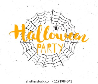 Halloween greeting card. Lettering calligraphy sign and hand drawn elements, party invitation or holiday banner design vector illustration.
