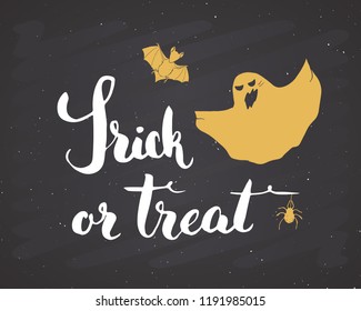 Halloween greeting card. Lettering calligraphy sign and hand drawn elements, party invitation or holiday banner design vector illustration.