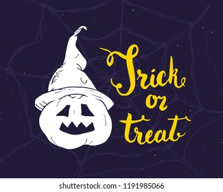 Halloween greeting card. Lettering calligraphy sign and hand drawn elements, party invitation or holiday banner design vector illustration.