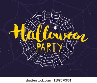 Halloween greeting card. Lettering calligraphy sign and hand drawn elements, party invitation or holiday banner design vector illustration.
