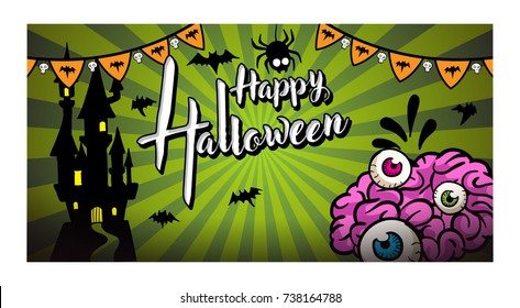 Halloween greeting card and monster brain background