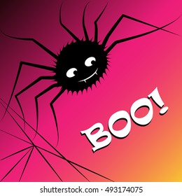 halloween greeting card or party invitation, vector illustration with spider and spine