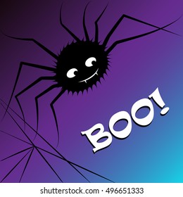 halloween greeting card or party invitation, vector illustration with spider and spine