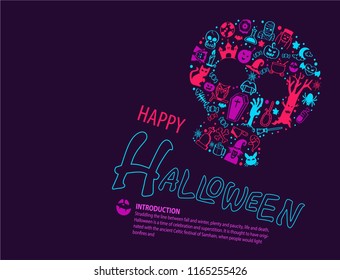 halloween greeting card  poster with cartoon illustration, set vector