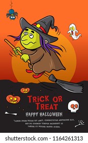 halloween greeting card or poster design with cartoon illustration