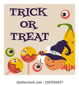 Halloween greeting card and poster, party sign. Concept illustration with Sign and symbol. Flat design cartoon element. Vector illustration.