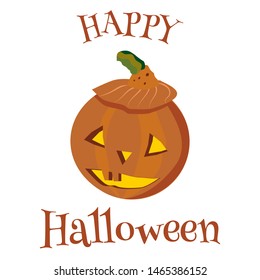 Halloween greeting card with a pumpkin jack o lantern and inscription. Funny minimalistic flat vector style illustration. Party invitation, sticker, autumn symbol, seasonal motif.