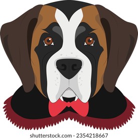 Halloween greeting card. Saint Bernard dog dressed as a vampire with fangs and cape