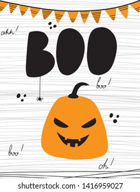 Halloween greeting card, scary pumpkin and spider, design for party invitations, flyers, banner and much more. 